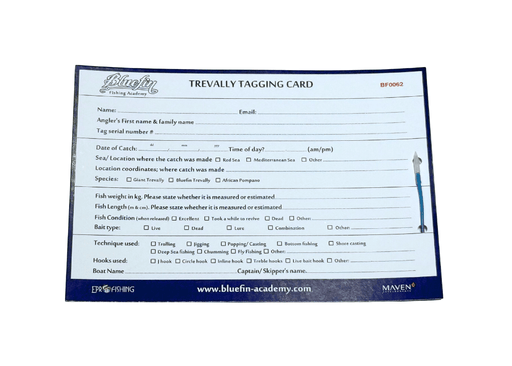 BLUEFIN SPORT FISHING TREVALLY TAG (BLUE) Tagging Kits - Eprofishing Egypt