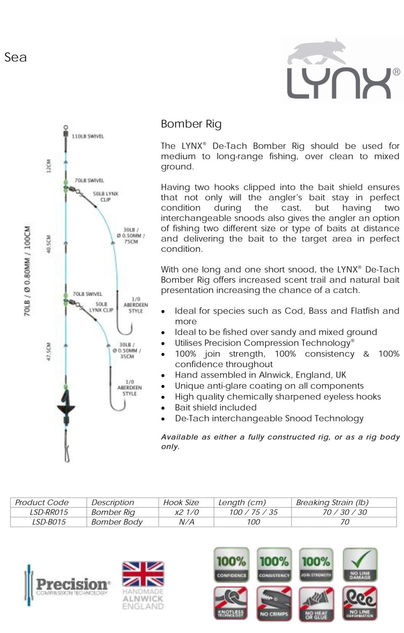 LYNX DE - TACH BOMBER RIG 1/0 - 70lb/30lb - 100cm/75cm/35cm Rigs - Eprofishing Egypt