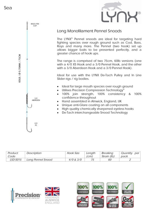 LYNX DE - TACH PENNEL SNOOD 3/0 & 4/0 - 60lb - 75cm Rigs - Eprofishing Egypt