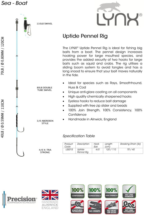 LYNX UPTIDE PENNEL RIG 3/0 & 4/0 - 70lb/40lb - 110cm/100cm Rigs - Eprofishing Egypt