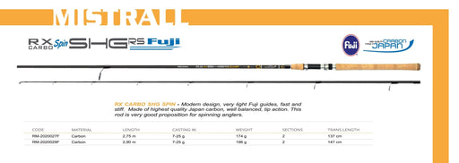 MISTRALL RX CARBO SHG SPIN 2.75M / 7 - 25G Rods - Eprofishing Egypt